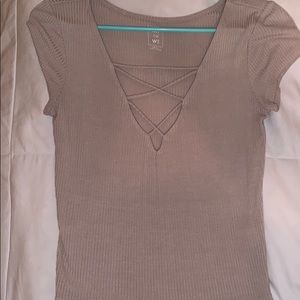 Tan pacsun criss cross front shirt